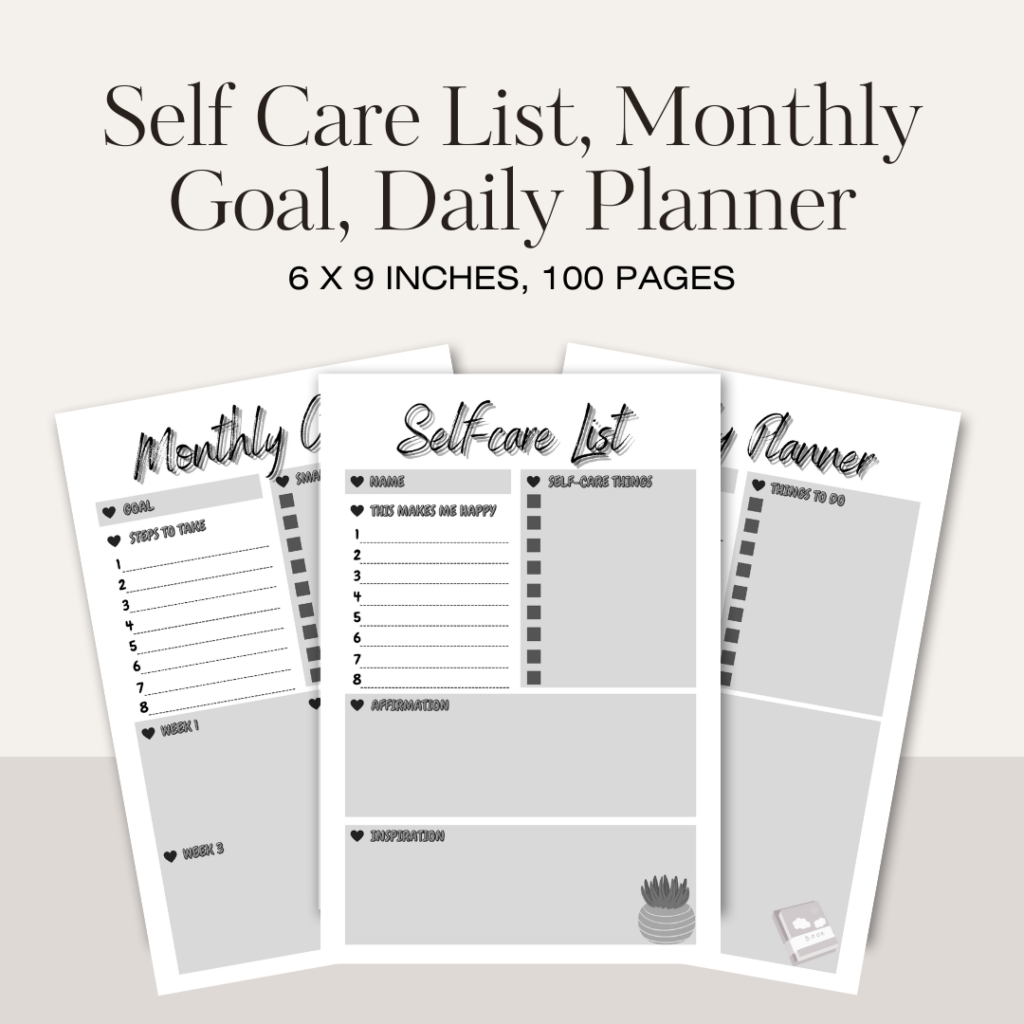 Self Care List, Monthly Goal, Daily Planner / Editable Canva Template