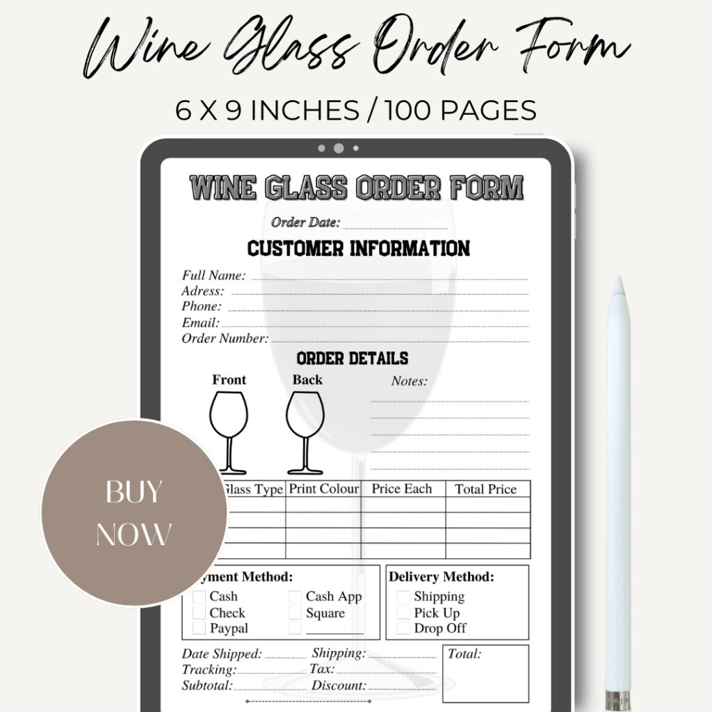 Wine Glass Order Form Journal / Editable Canva Template