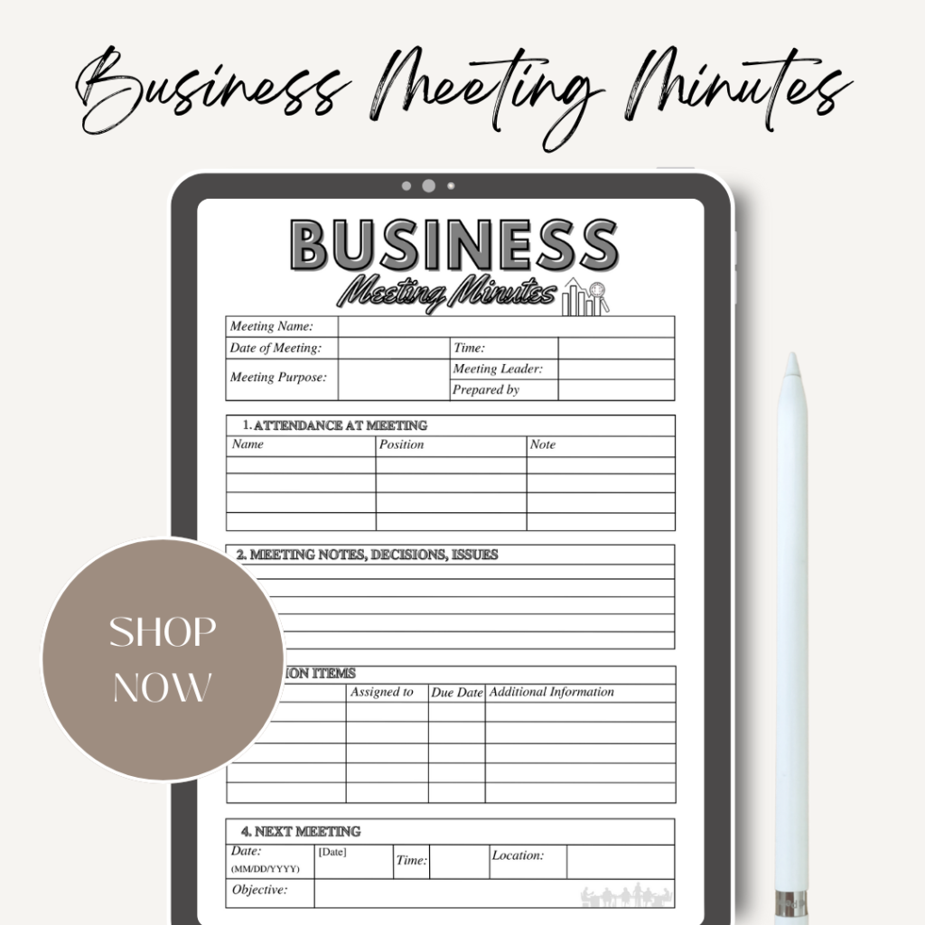 Business Meeting Minutes / Editable Canva Template