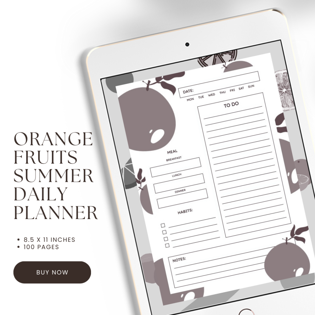 Orange Fruits Summer Daily Planner / Editable Canva Template