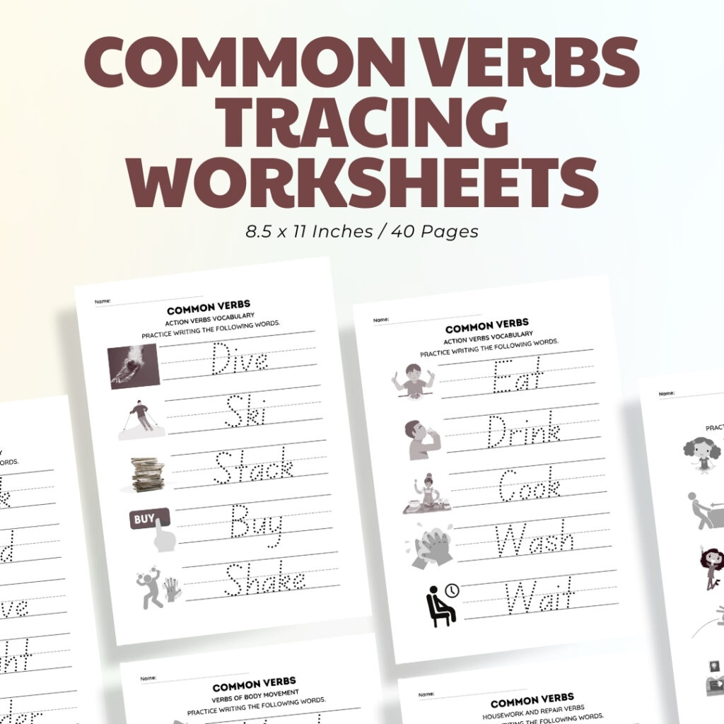 Common Verbs Tracing Worksheets / Editable Canva Template