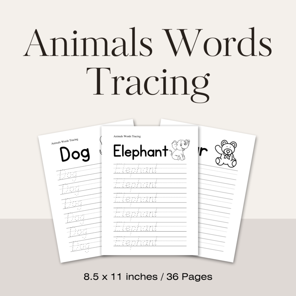 Animals Words Tracing / Editable Canva Template