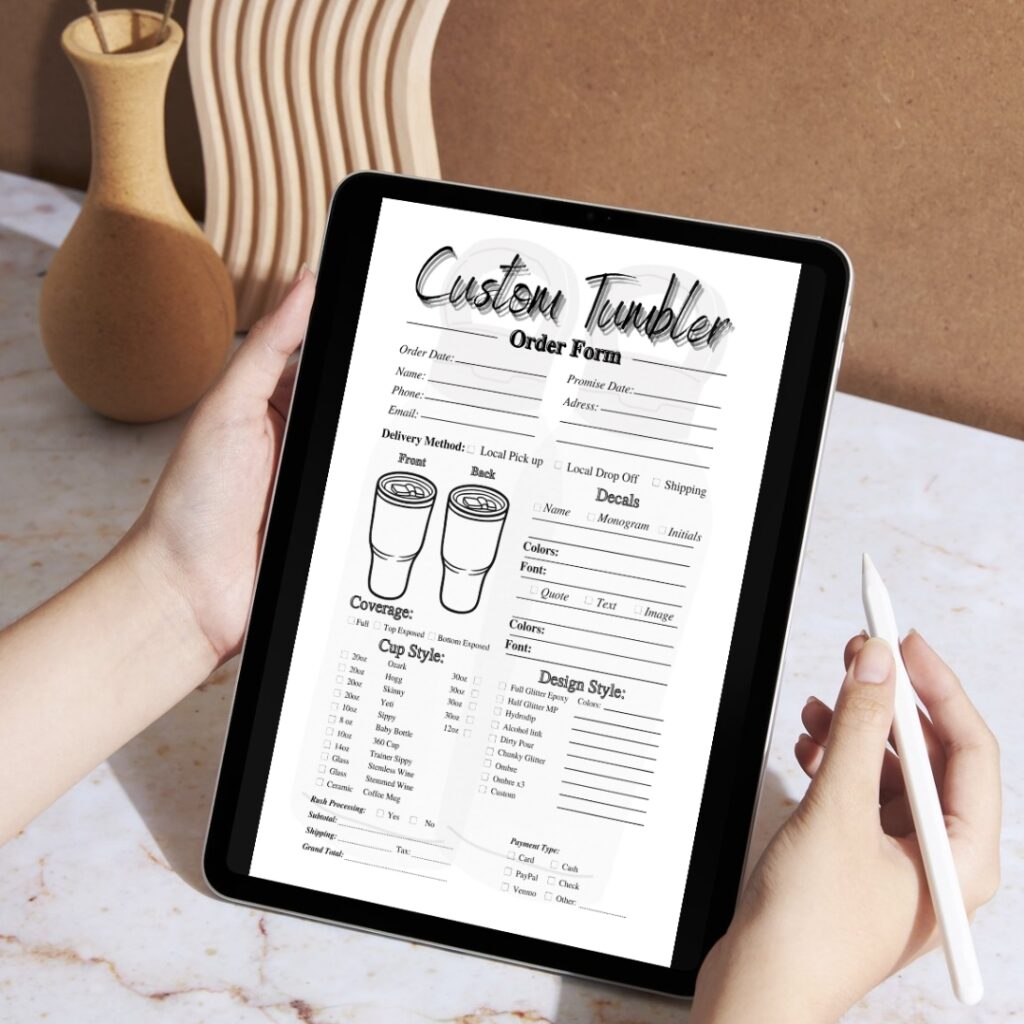 Custom Tumbler Order Form Journal / Editable Canva Template