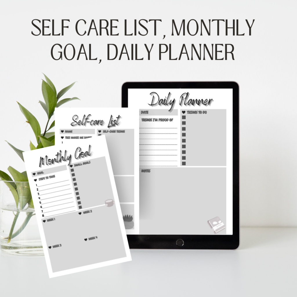 Self Care List, Monthly Goal, Daily Planner / Editable Canva Template