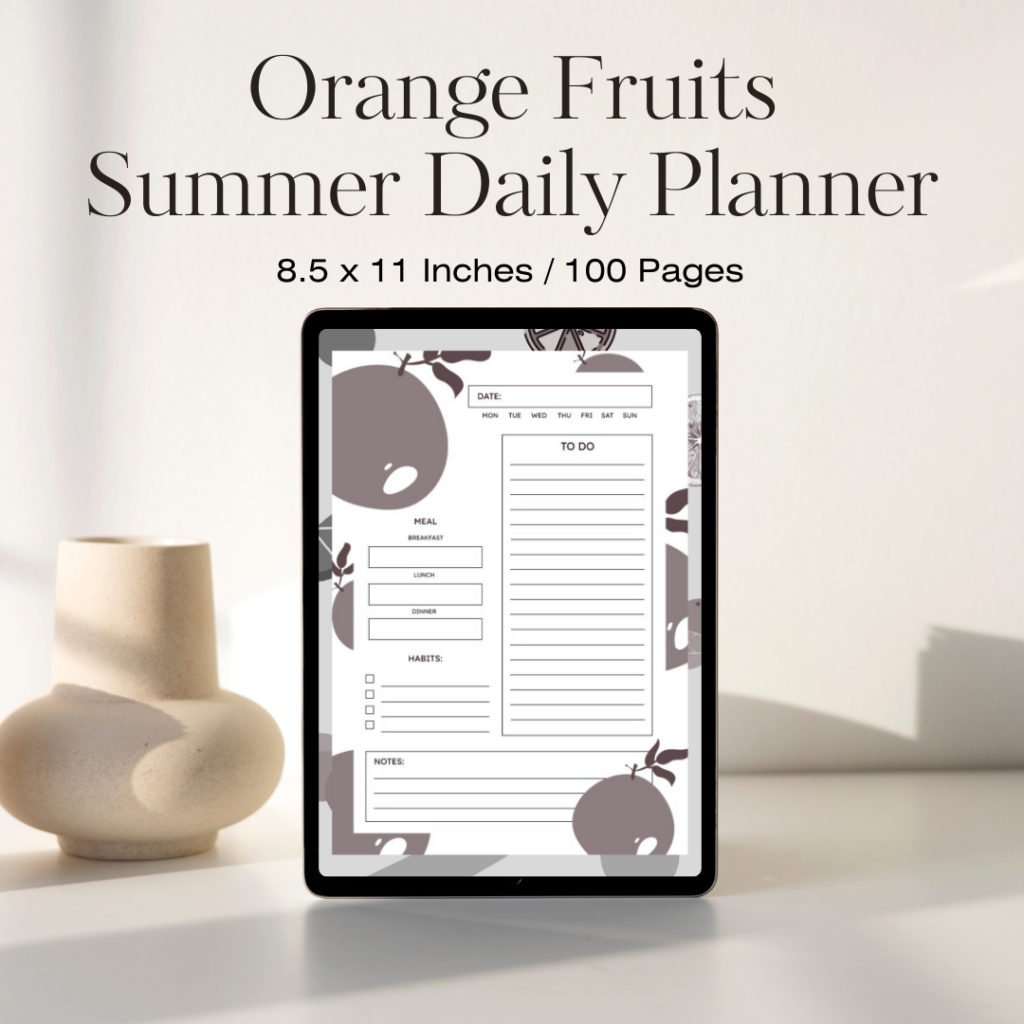 Orange Fruits Summer Daily Planner / Editable Canva Template