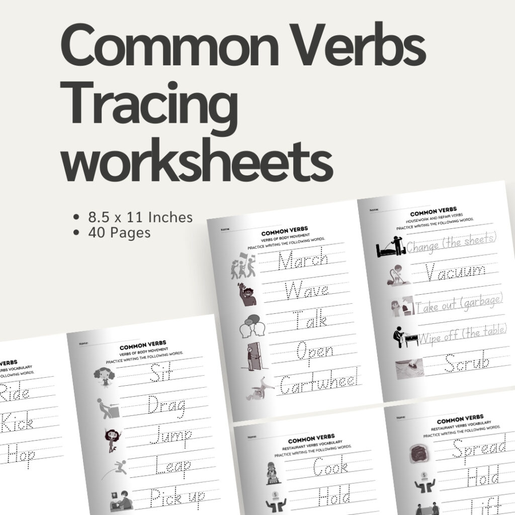 Common Verbs Tracing Worksheets / Editable Canva Template