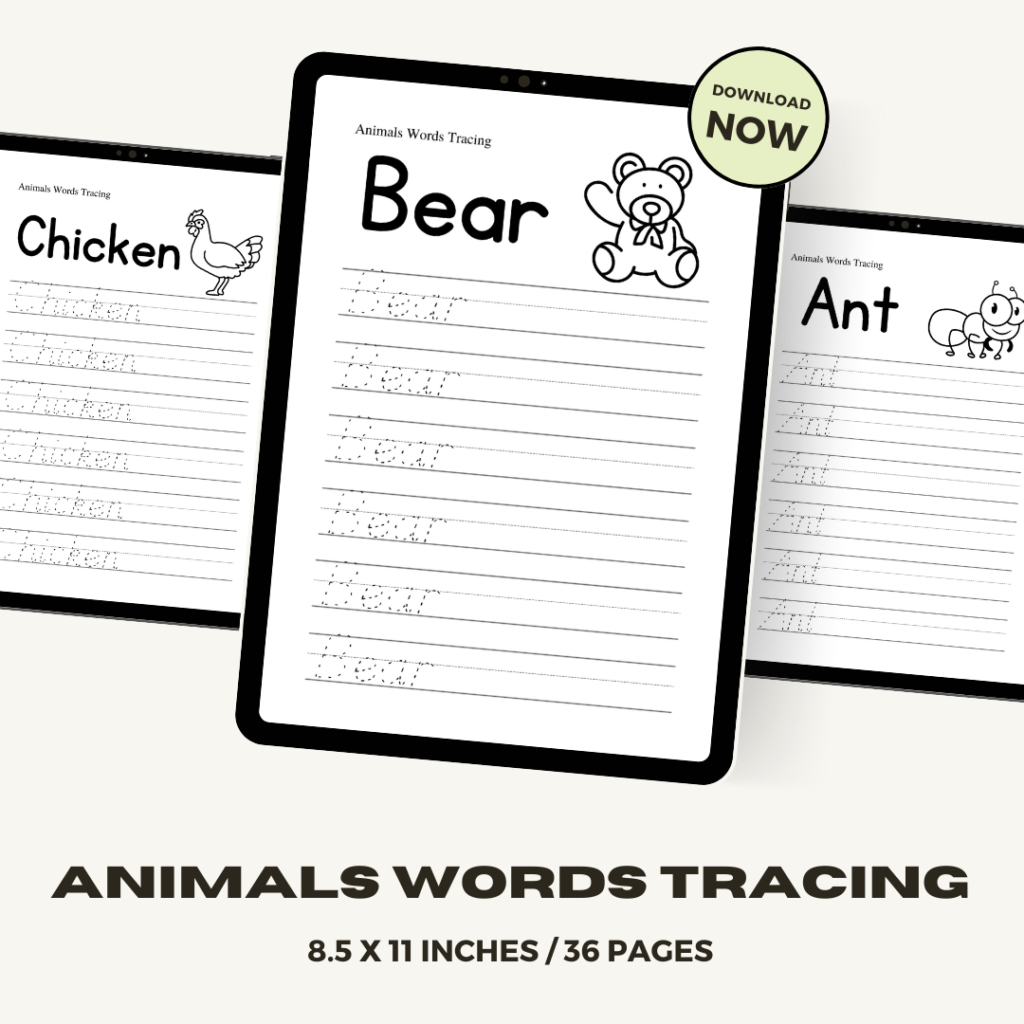 Animals Words Tracing / Editable Canva Template