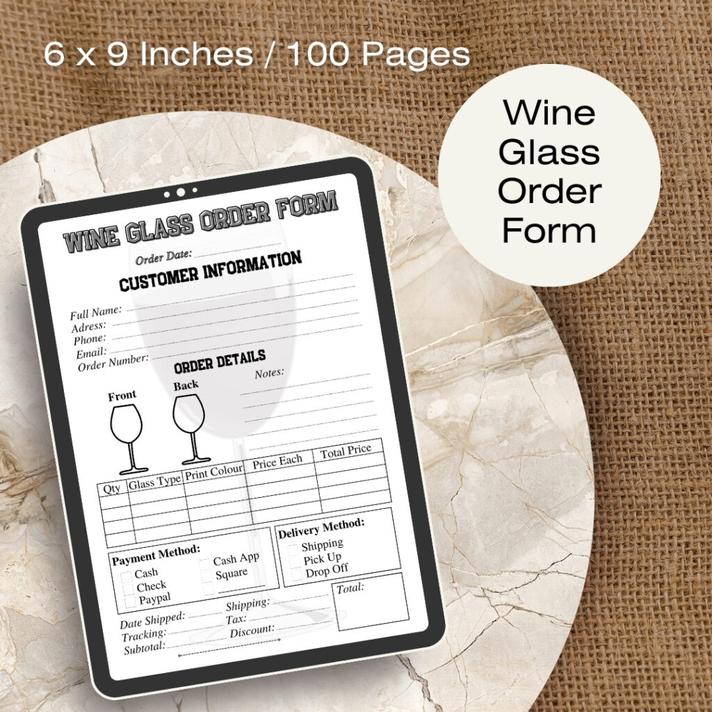 Wine Glass Order Form Journal / Editable Canva Template