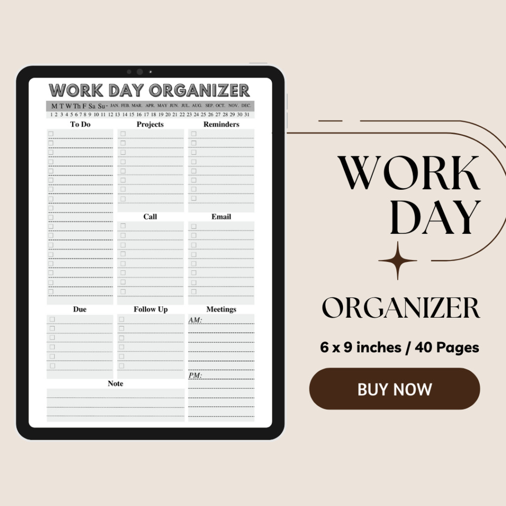 Work Day Organizer / Editable Canva Template