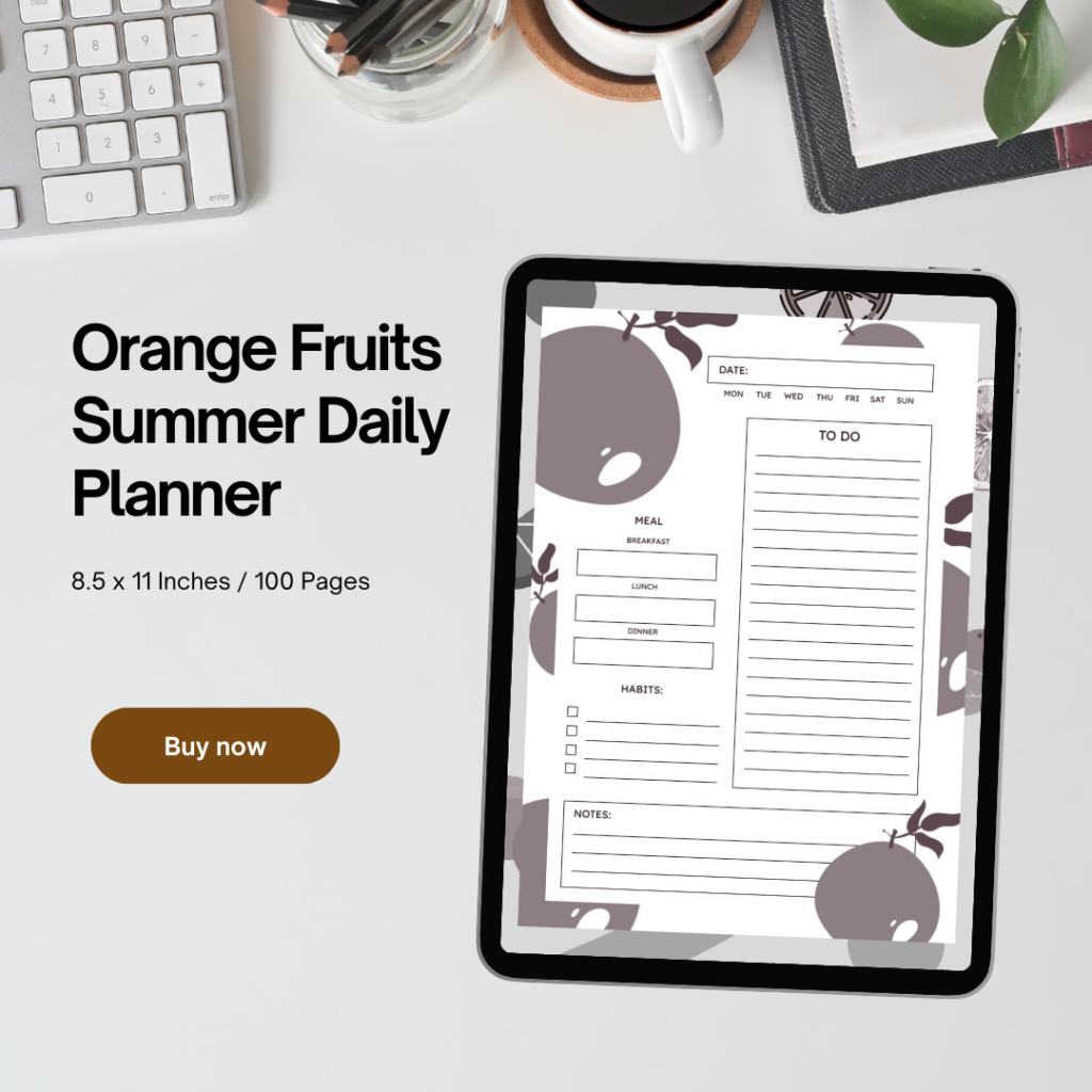 Orange Fruits Summer Daily Planner / Editable Canva Template