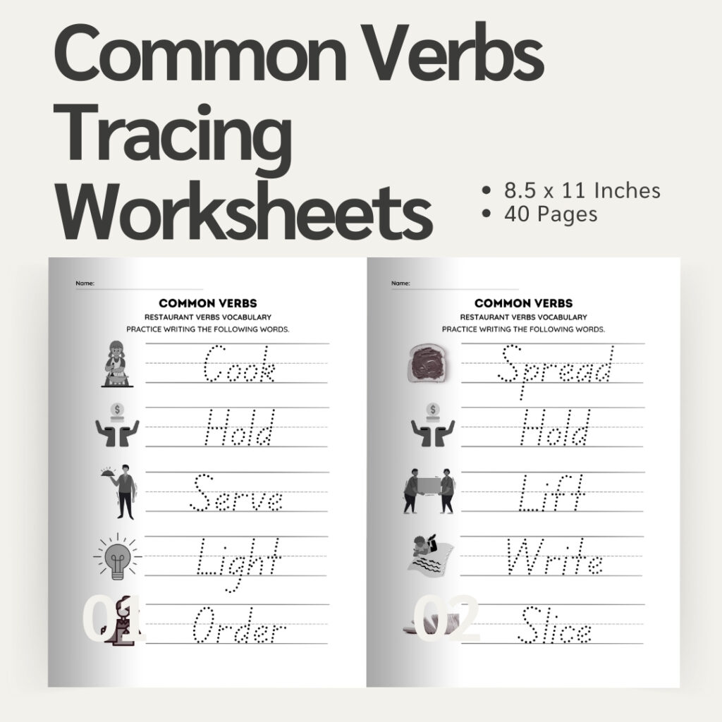 Common Verbs Tracing Worksheets / Editable Canva Template