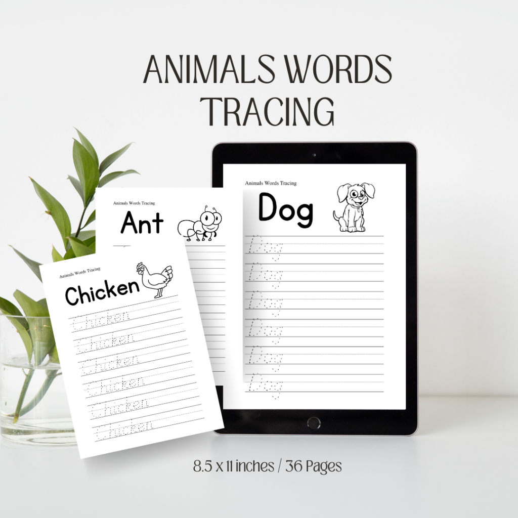 Animals Words Tracing / Editable Canva Template