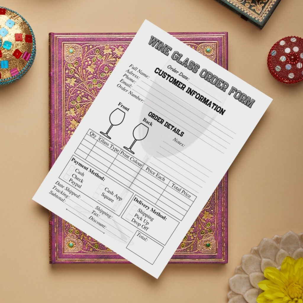 Wine Glass Order Form Journal / Editable Canva Template