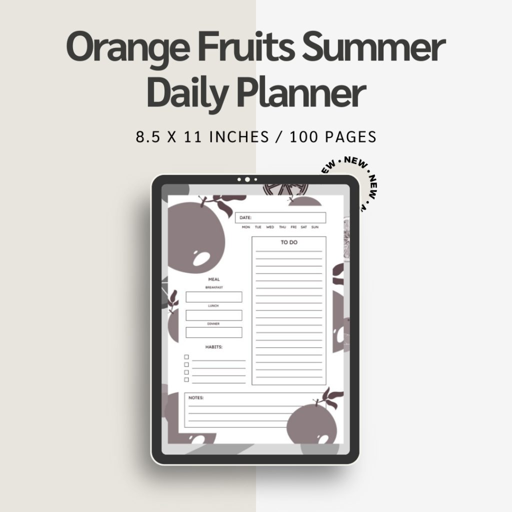 Orange Fruits Summer Daily Planner / Editable Canva Template