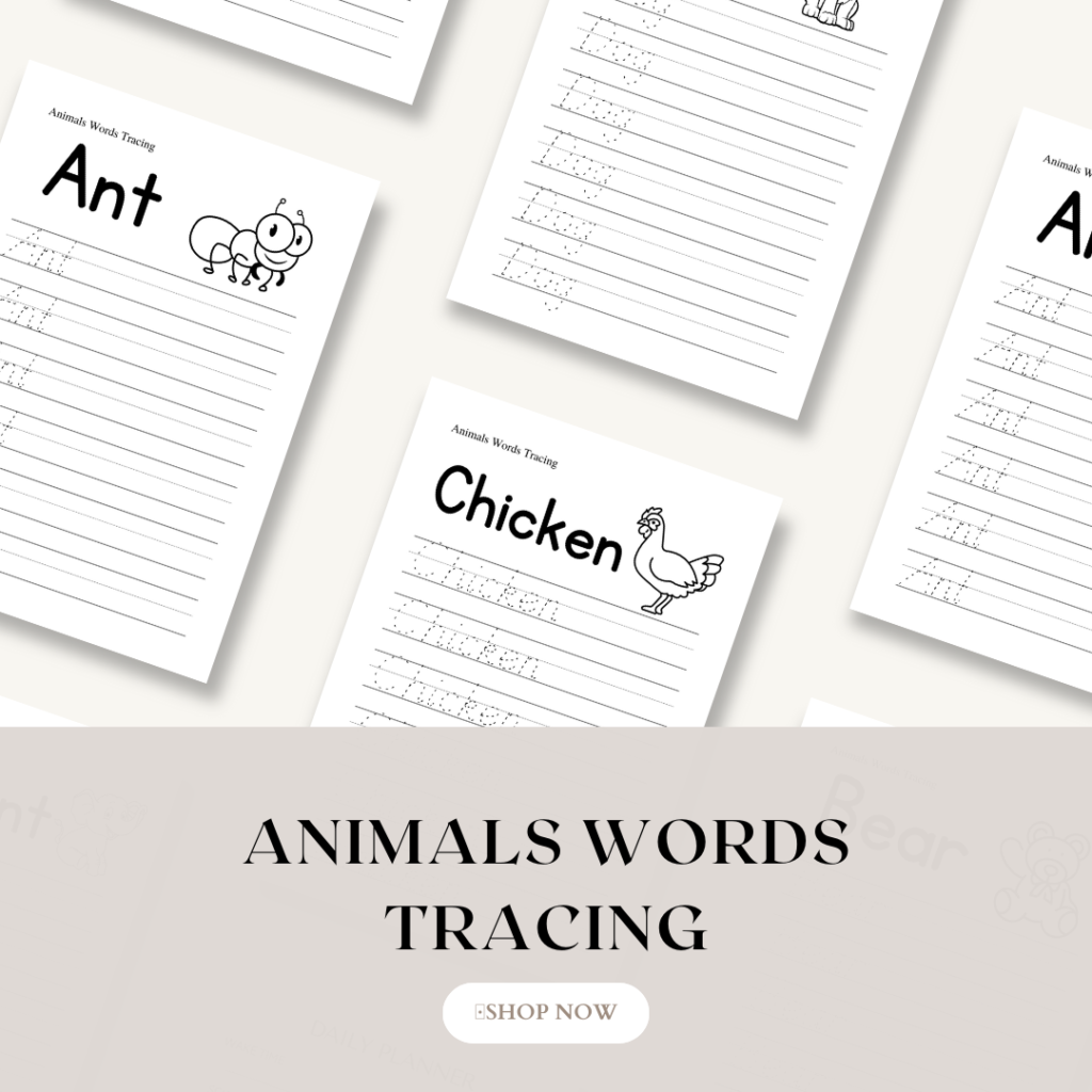 Animals Words Tracing / Editable Canva Template