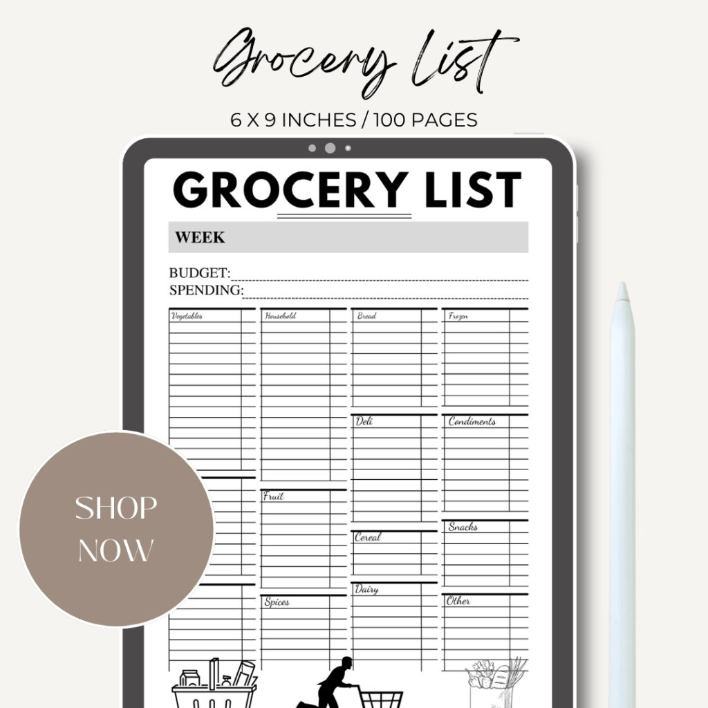 Grocery List Journal / Editable Canva Template