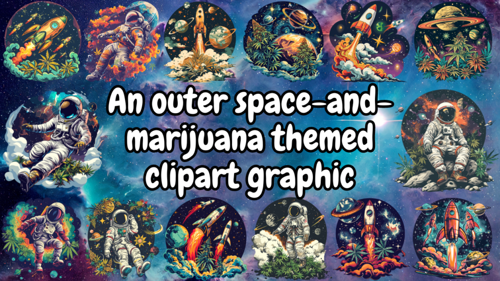 An outer space and marijuana themed clipart graphic