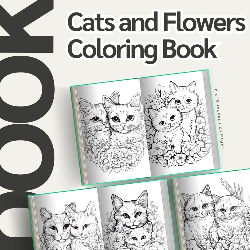 Cats and Flowers Coloring Pages / Sheets of Cats and Flowers Clipart {Coloring Book}