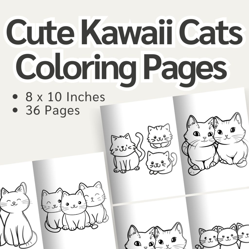 Cute Kawaii Cats Coloring Pages / Sheets of Cute Kawaii Cats Clipart {Coloring Book}