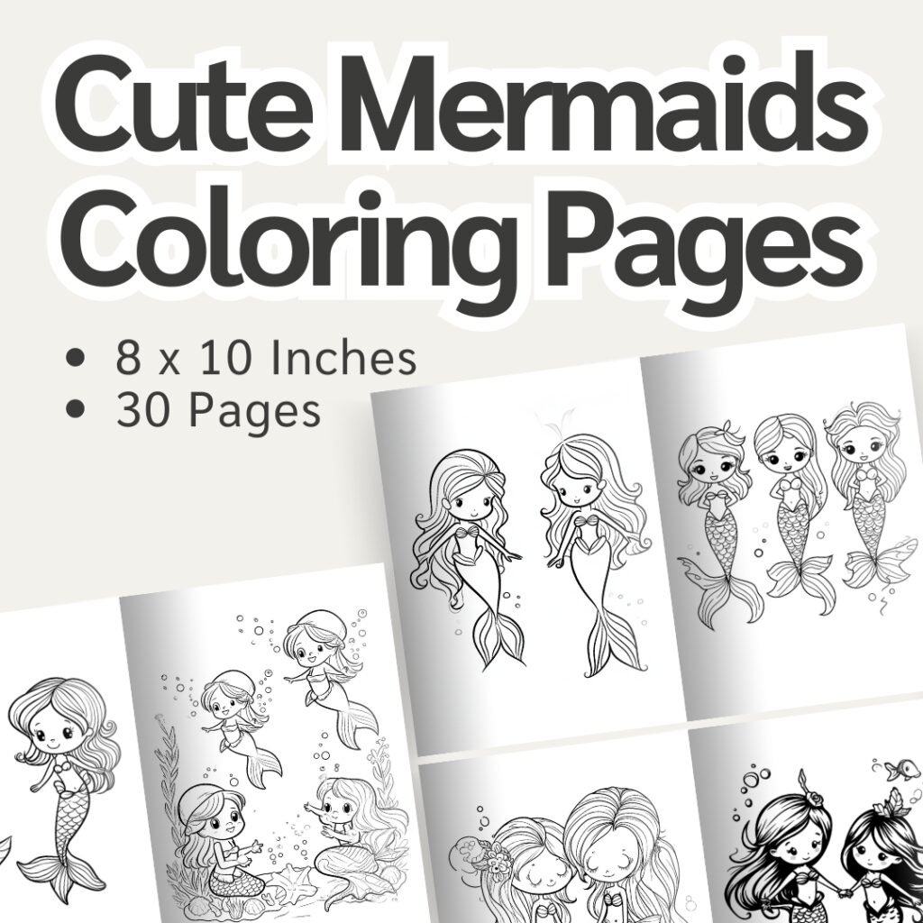 Cute Mermaids Coloring Pages / Sheets of Cute Mermaids Clipart {Coloring Book}