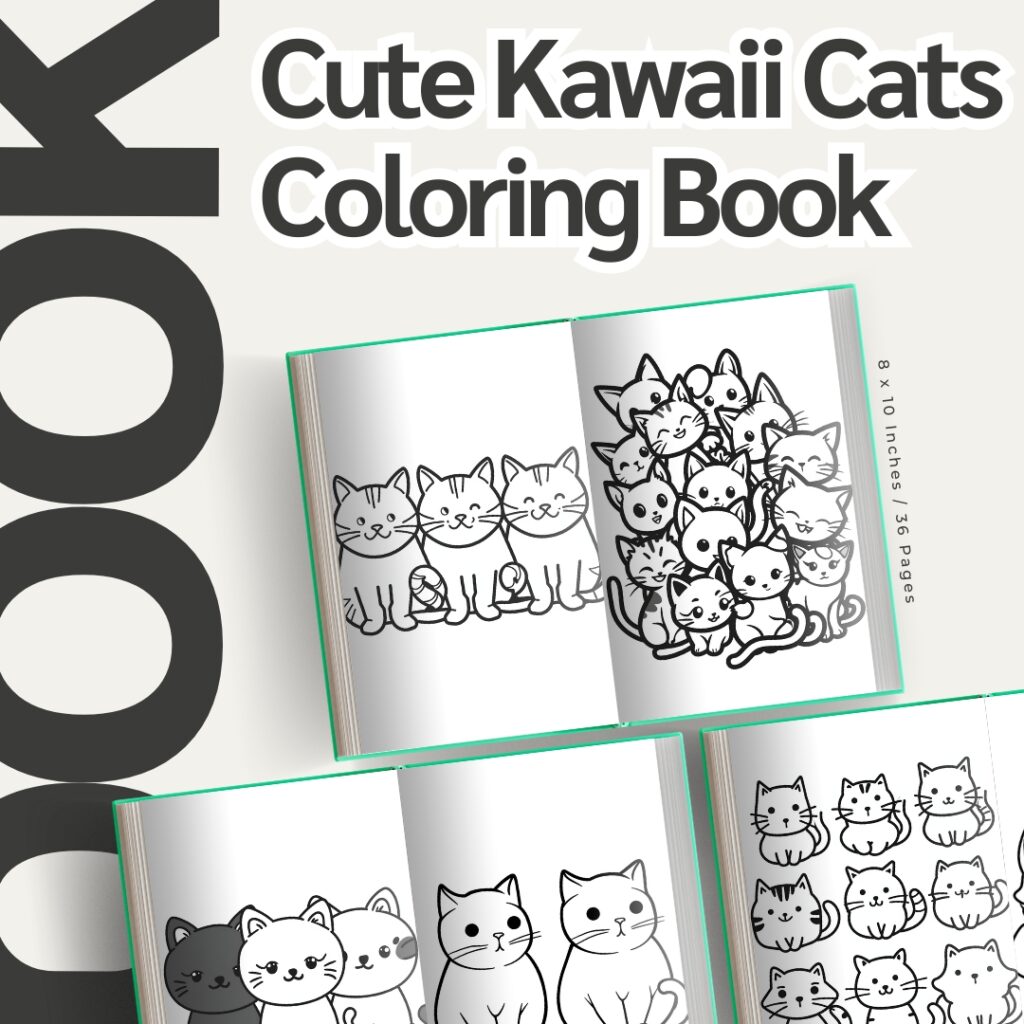 Cute Kawaii Cats Coloring Pages / Sheets of Cute Kawaii Cats Clipart {Coloring Book}