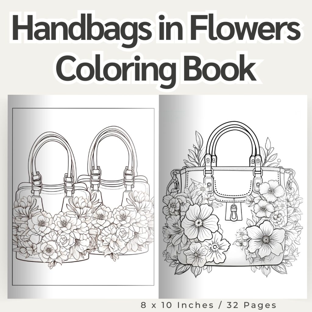 Handbags in Flowers Coloring Pages / Sheets of Handbags in Flowers Clipart {Coloring Book}