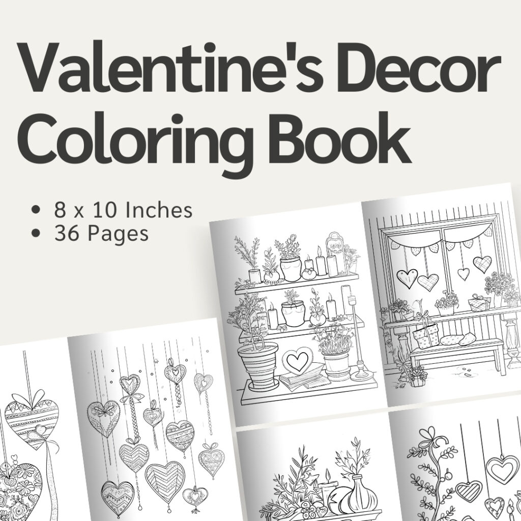 Valentine's Decor Coloring Pages / Sheets of Valentine's Decor Clipart {Coloring Book}