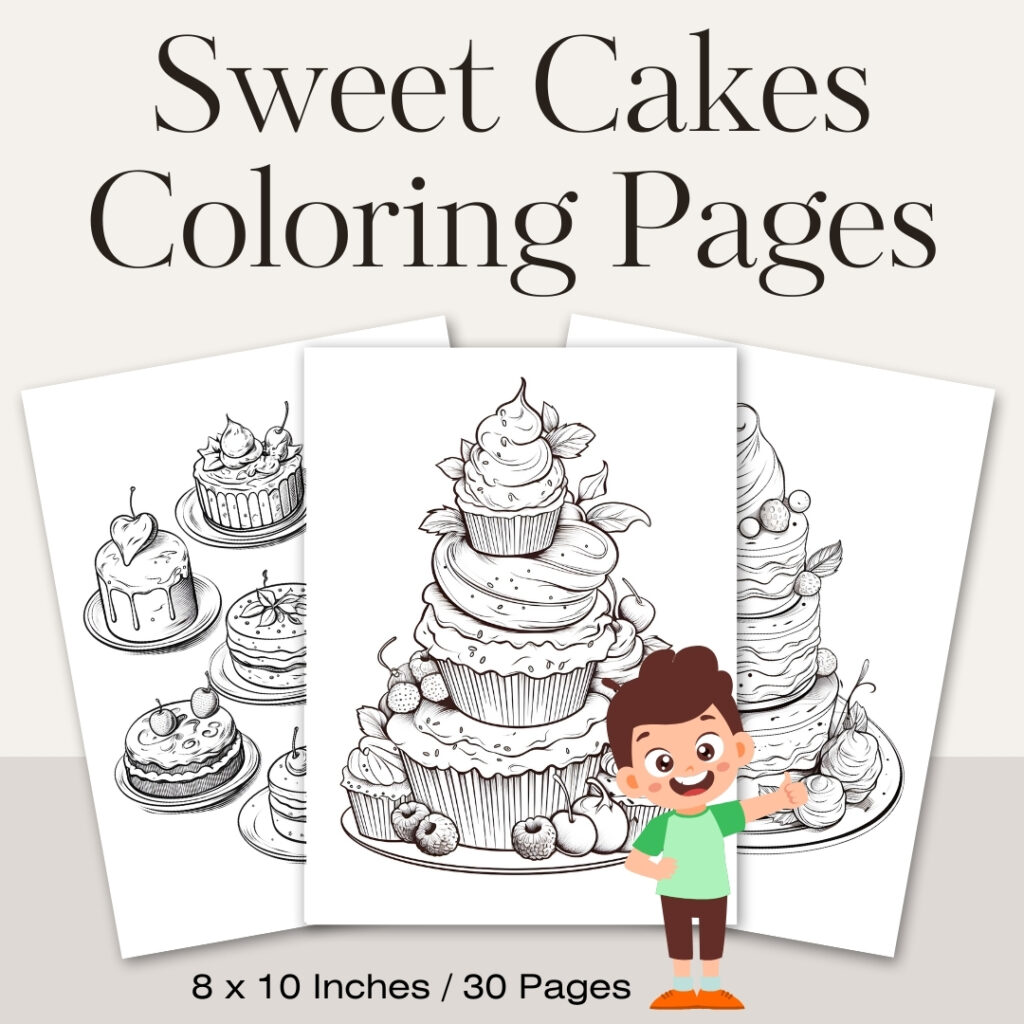 Sweet Cakes Coloring Pages / Sheets of Sweet Cakes Clipart