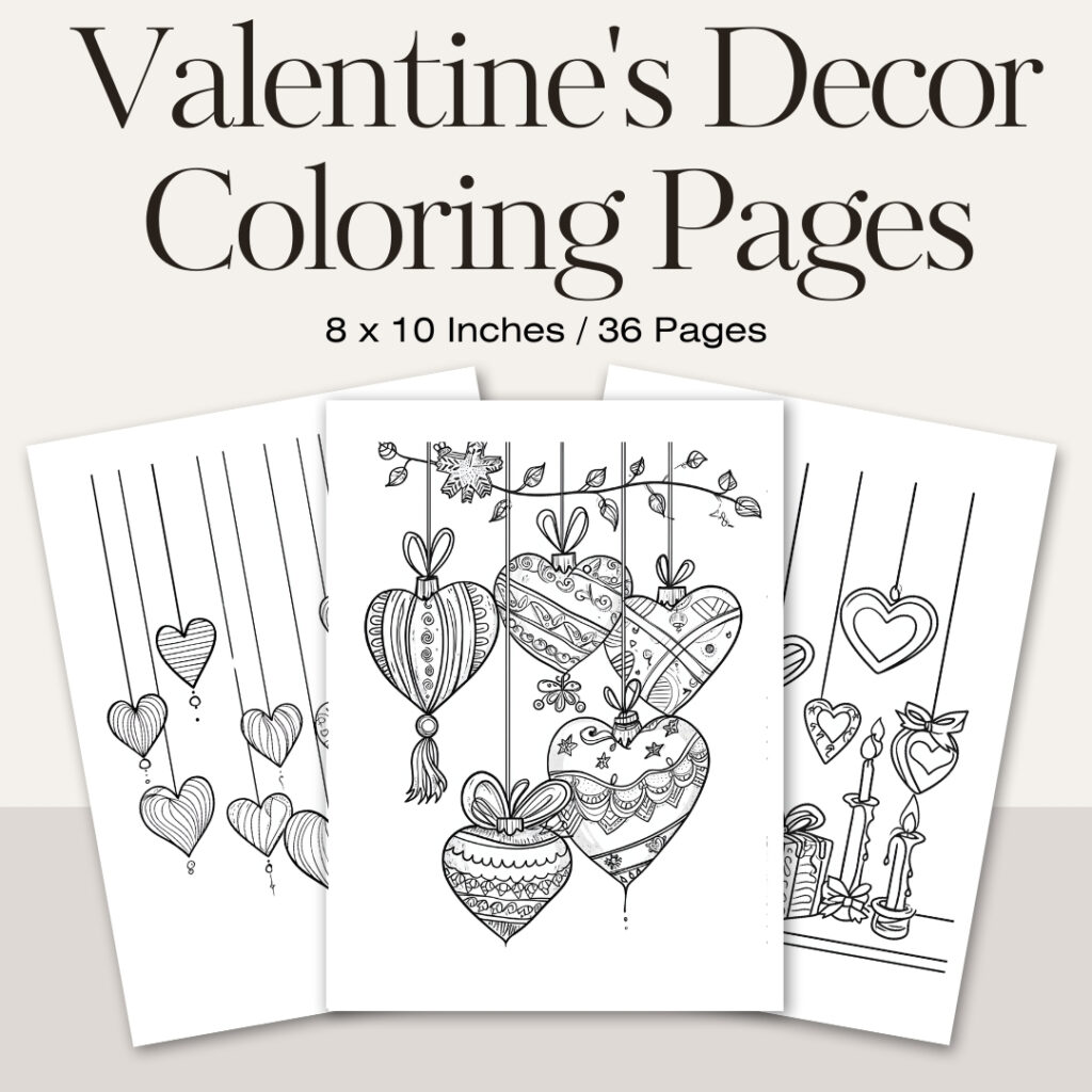 Valentine's Decor Coloring Pages / Sheets of Valentine's Decor Clipart {Coloring Book}