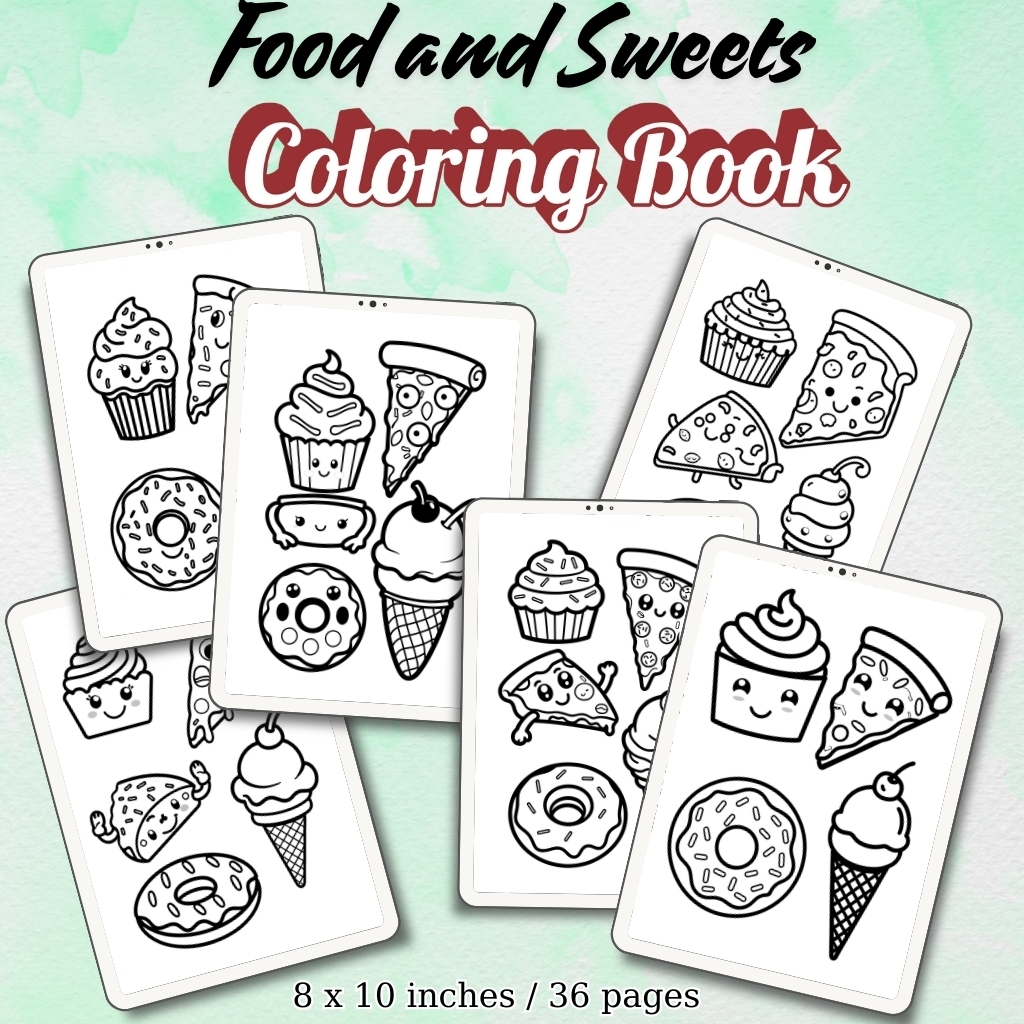 Food and Sweets Coloring Pages / Sheets of Food and Sweets {Coloring Book}