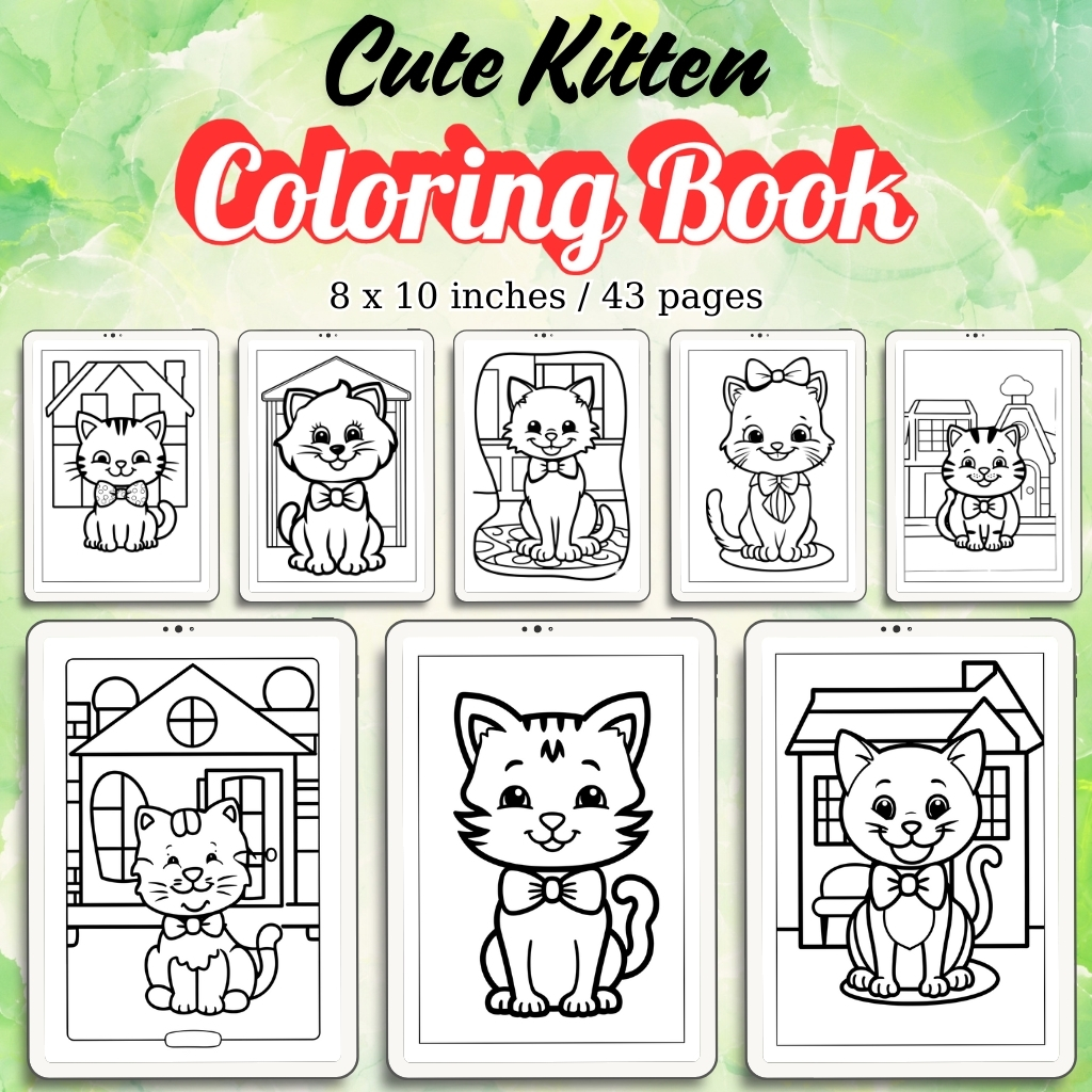 Cute Kitten Coloring Pages / Sheets of Cute Kitten {Coloring Book}