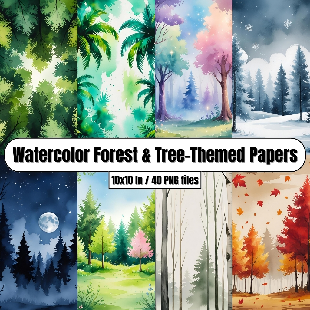 Watercolor Forest And Tree - Themed Papers