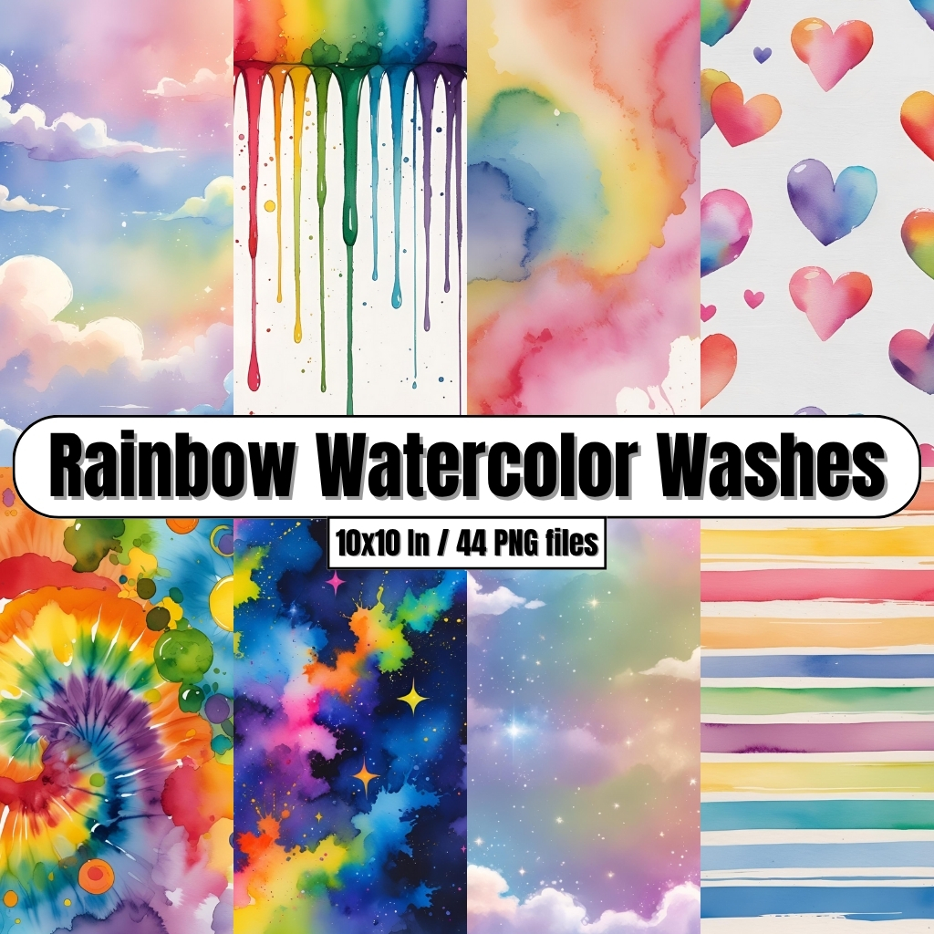Rainbow Watercolor Washes - Digital Paper Clip Art