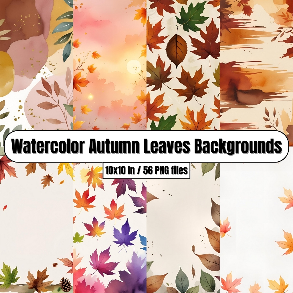 Watercolor Autumn Leaves Backgrounds – Digital Paper Clip Art