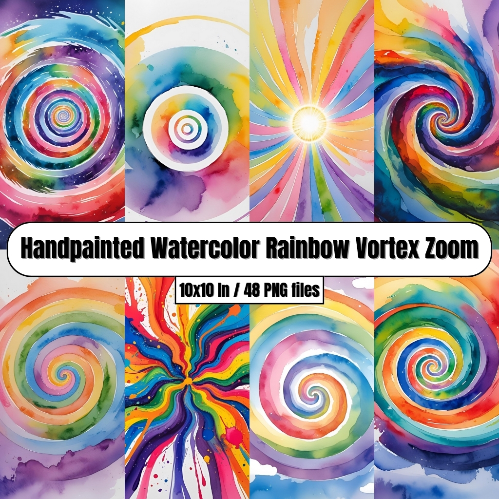Handpainted Watercolor Rainbow Vortex Zoom - Digital Paper Clip Art