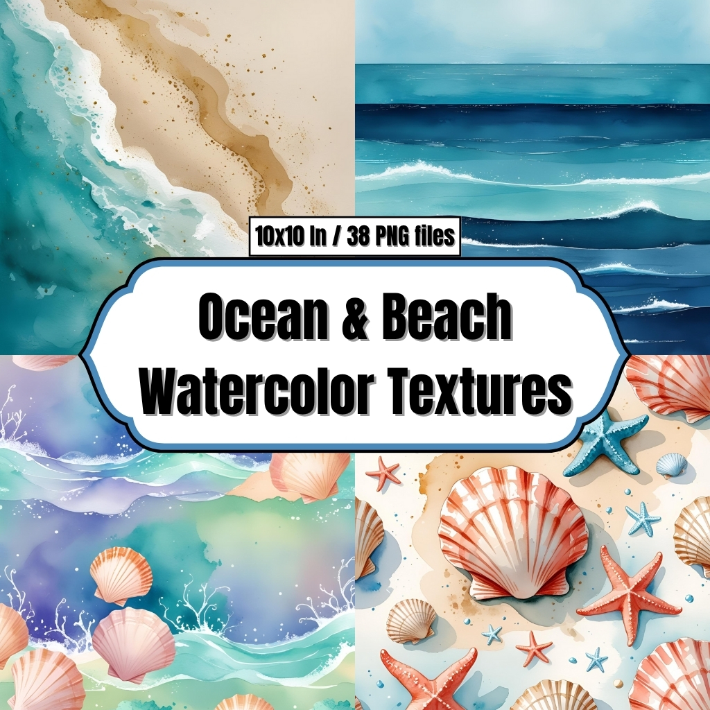 Ocean & Beach Watercolor Textures - Digital Paper Clip Art