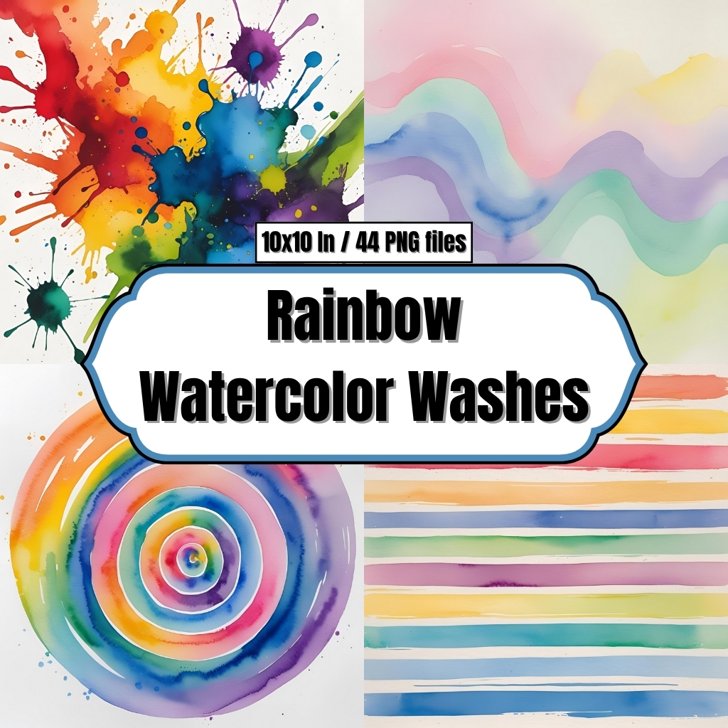 Rainbow Watercolor Washes - Digital Paper Clip Art