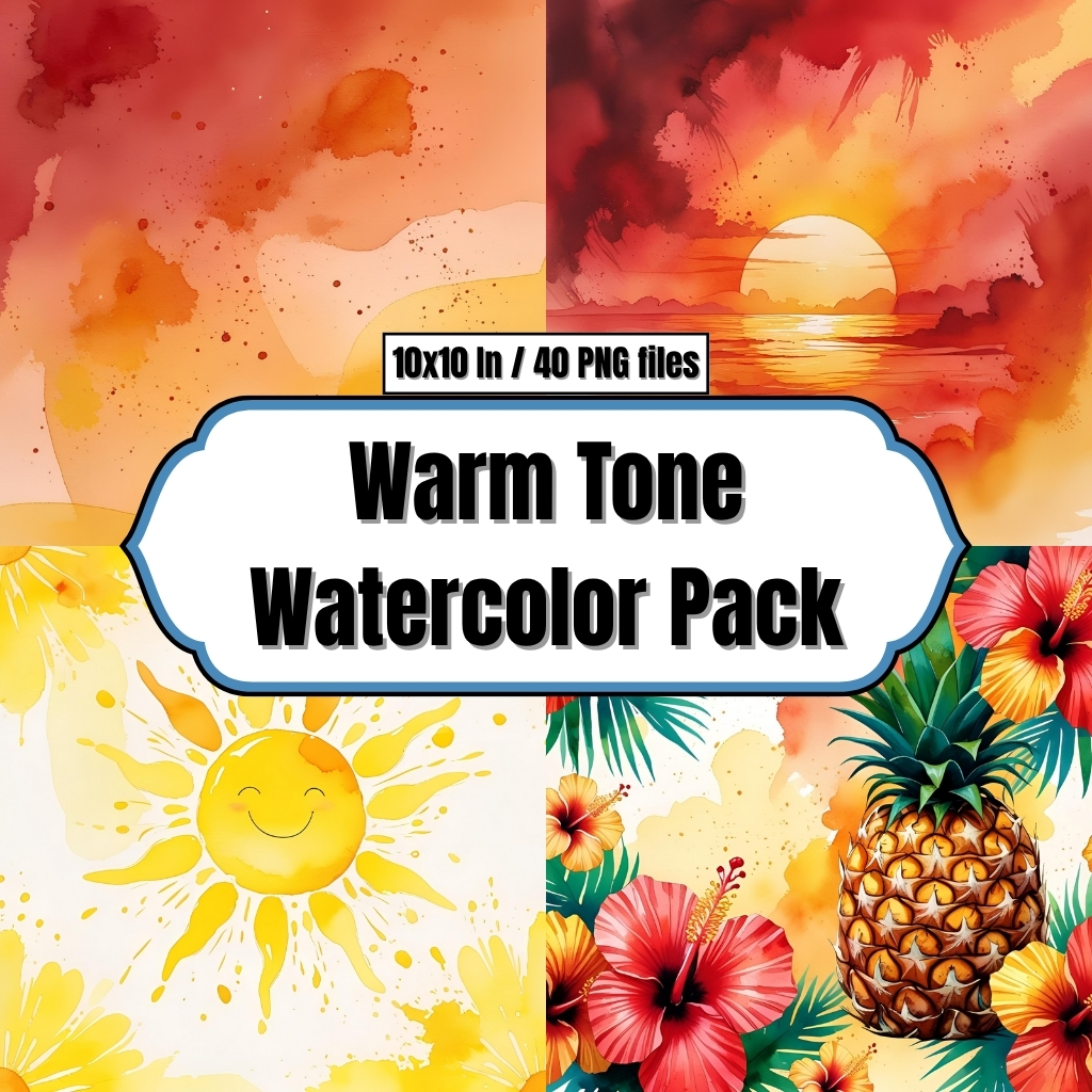 Warm Tone Watercolor Pack (red, orange, yellow) - Digital Paper Clip Art