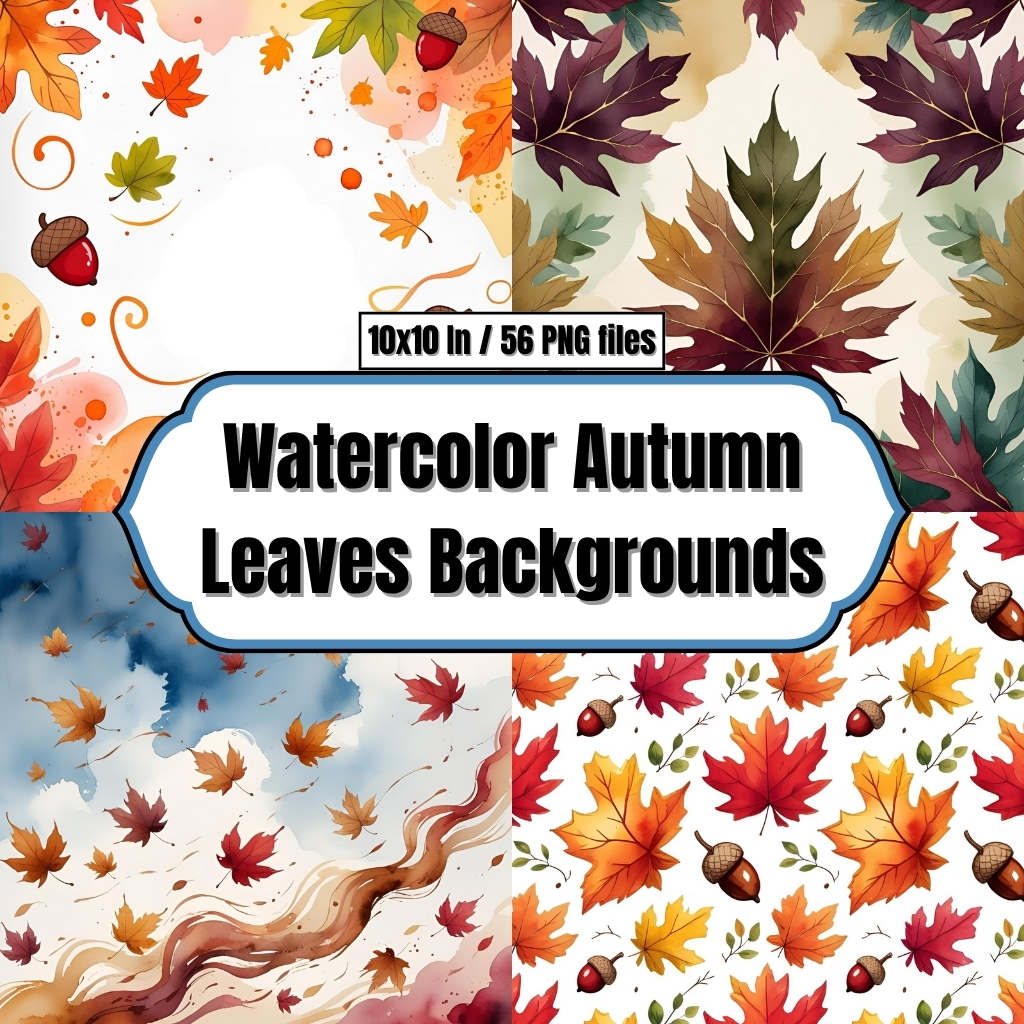 Watercolor Autumn Leaves Backgrounds – Digital Paper Clip Art