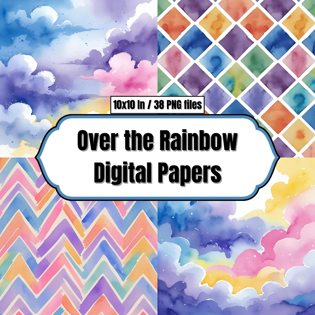 Over the Rainbow Digital Papers / Background - Patterns Watercolor Clip Art