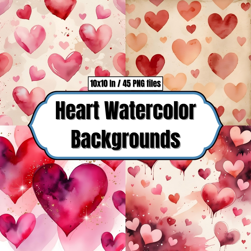 Heart Watercolor Backgrounds - Digital Paper Clip Art