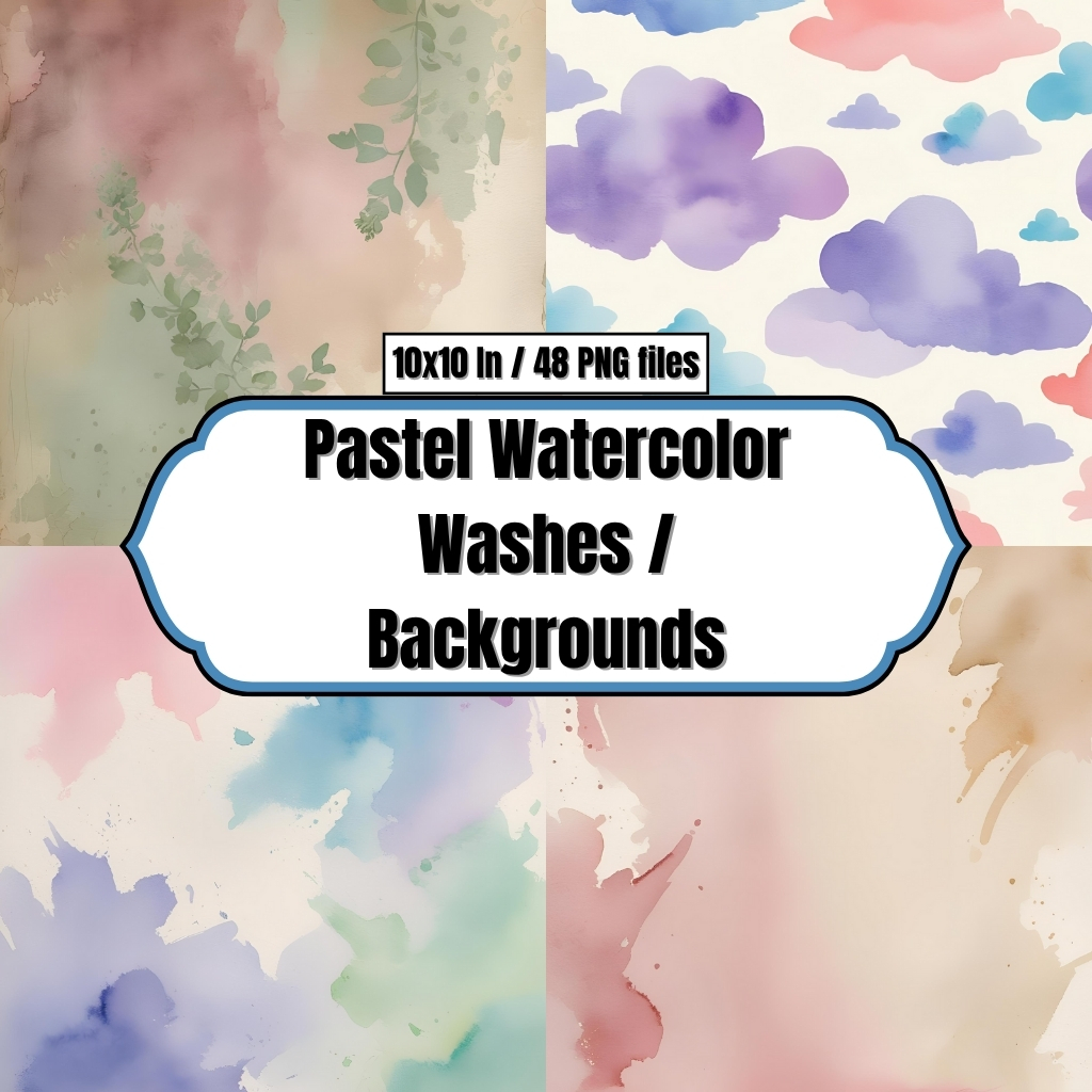 Pastel Watercolor Washes - Digital Paper Clip Art