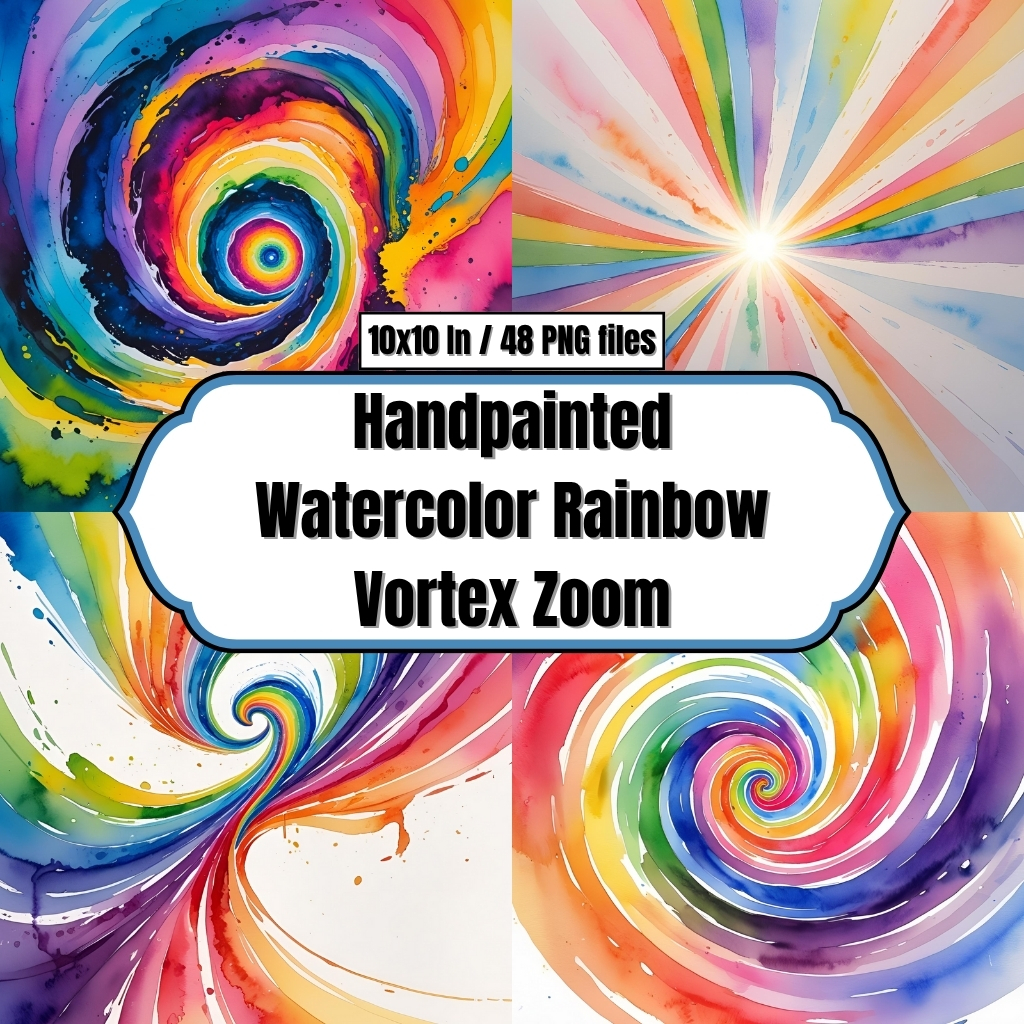 Handpainted Watercolor Rainbow Vortex Zoom - Digital Paper Clip Art