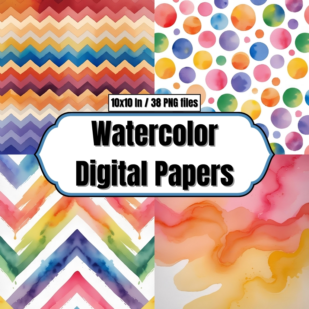 Watercolor Digital Papers - Bright Watercolour Backgrounds Painted Clip Art