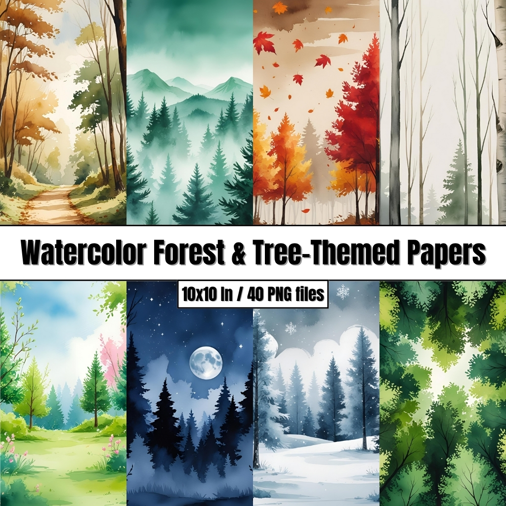 Watercolor Forest And Tree - Themed Papers