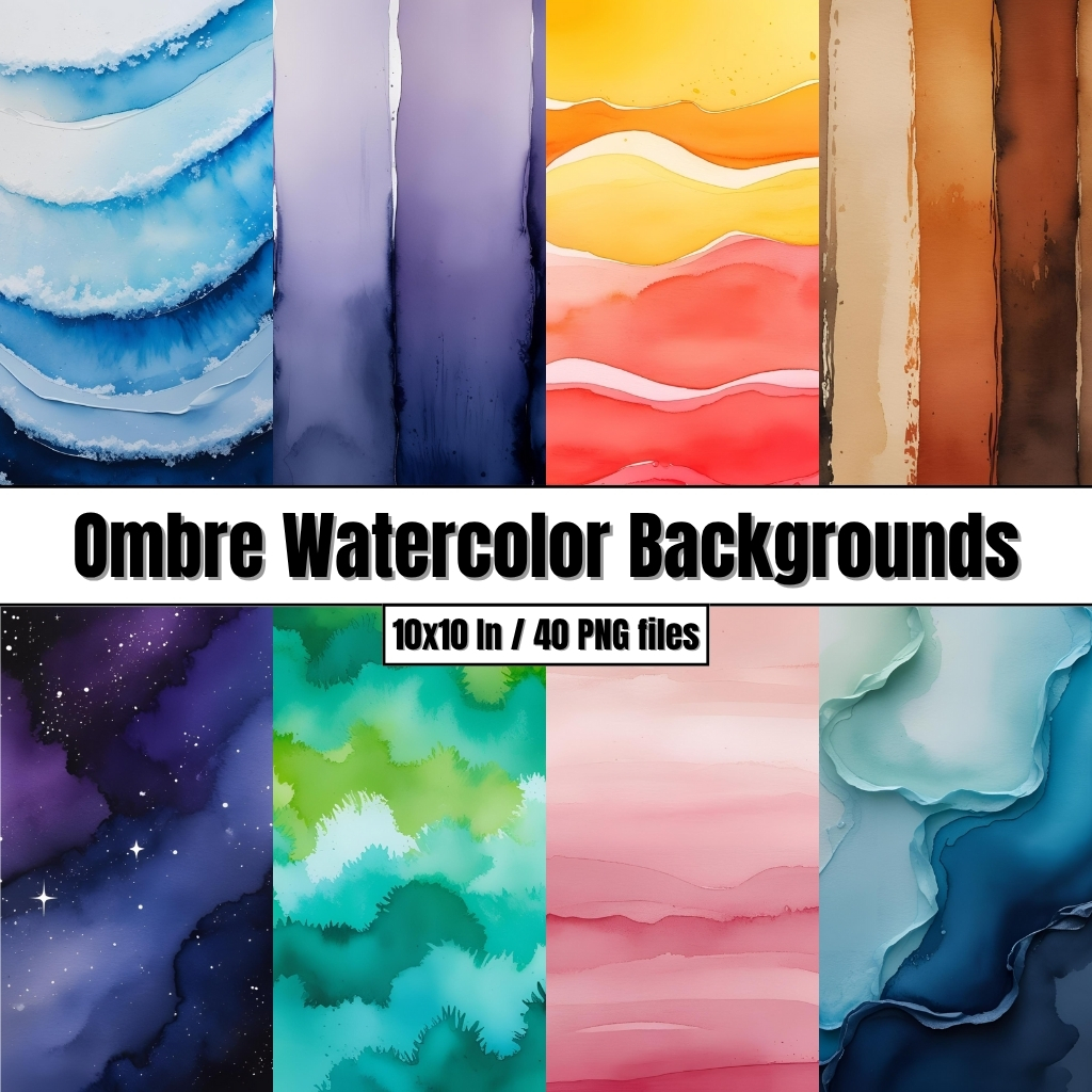 Ombre Watercolor Backgrounds - Digital Paper Clip Art