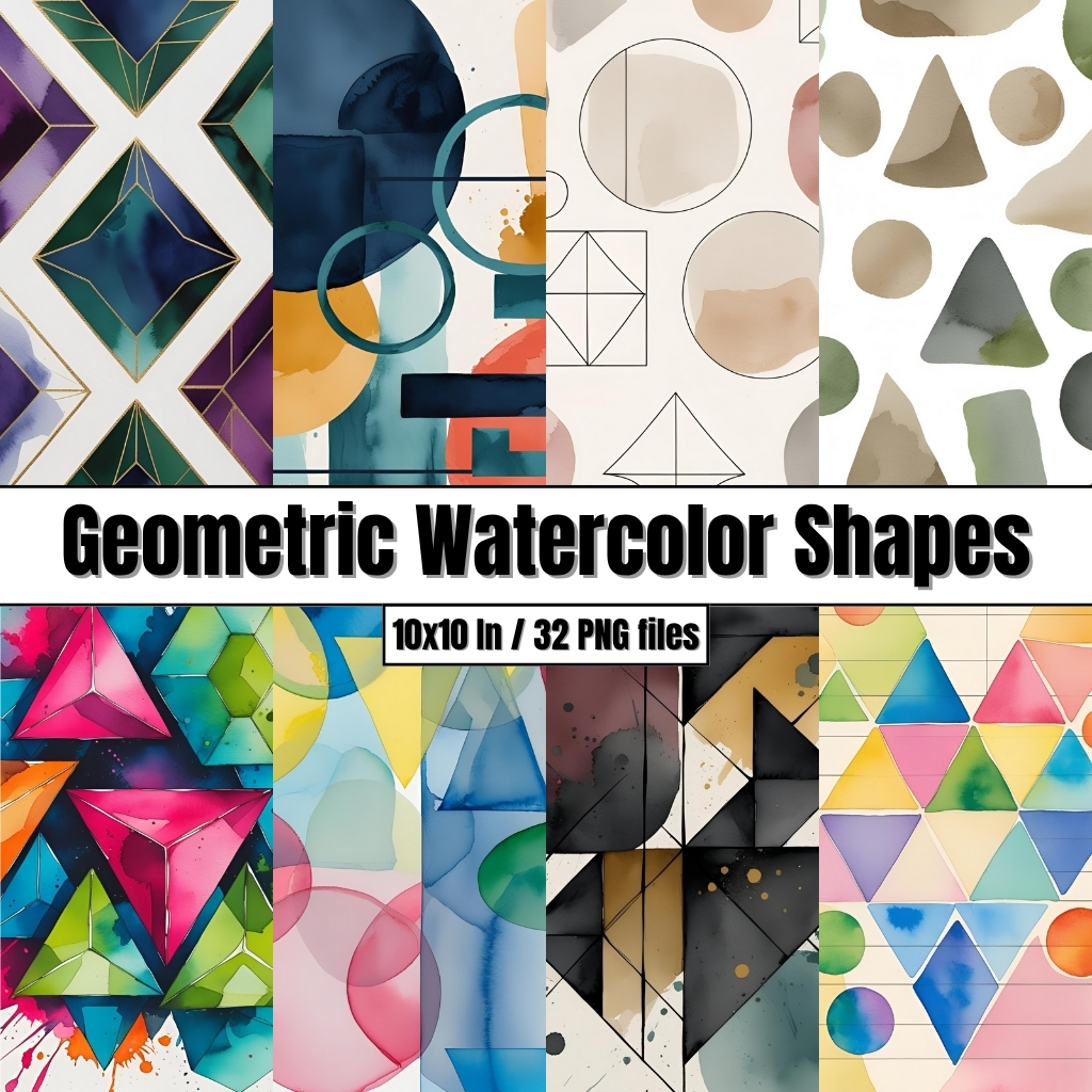 Geometric Watercolor Shapes - Digital Paper Clip Art