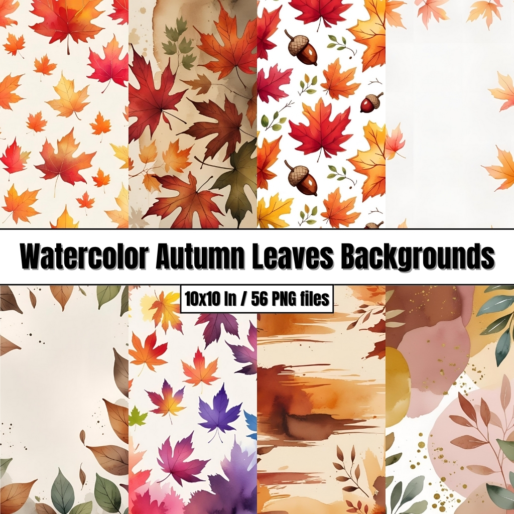 Watercolor Autumn Leaves Backgrounds – Digital Paper Clip Art