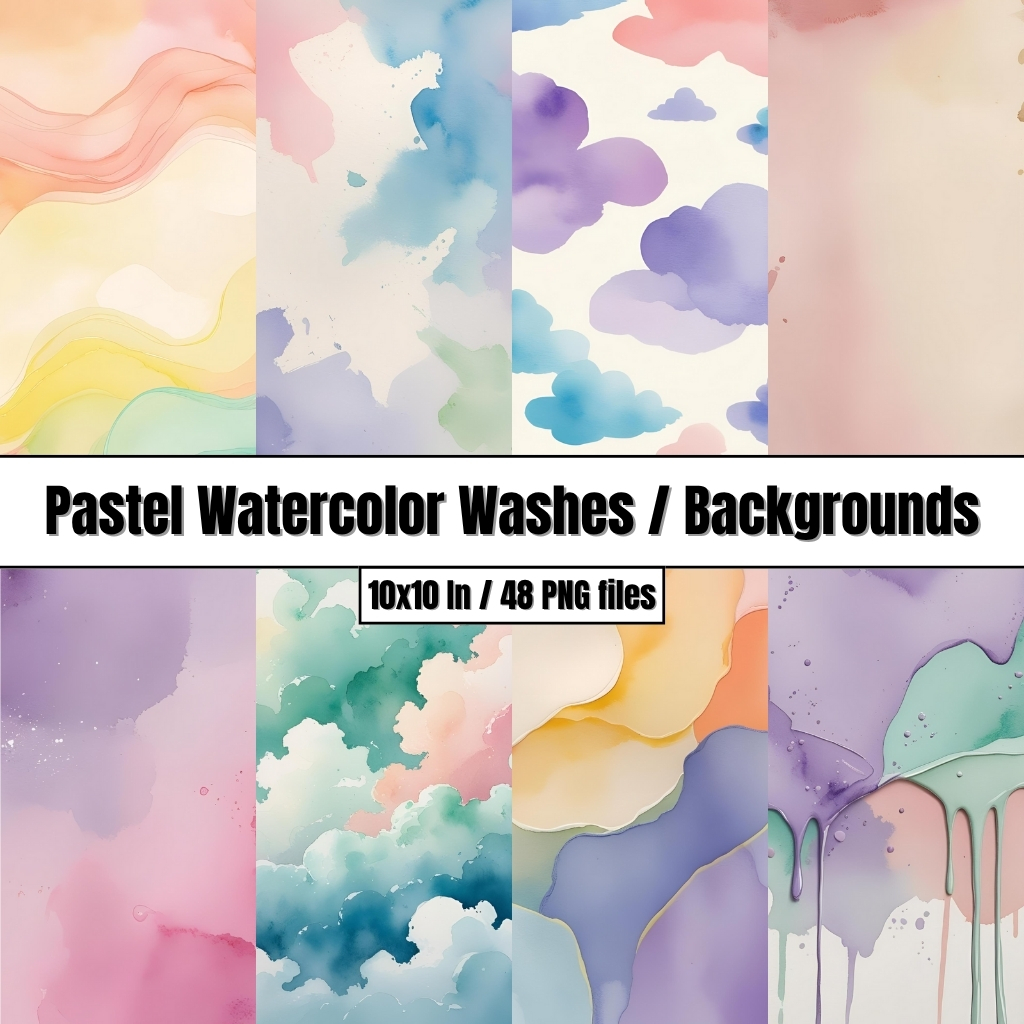 Pastel Watercolor Washes - Digital Paper Clip Art