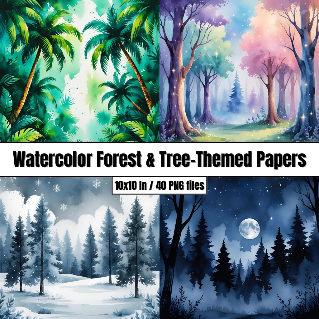 Watercolor Forest And Tree - Themed Papers